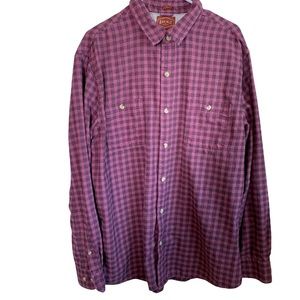 Red Ale Long Sleeved Flannel Button Up Collared Shirt Pink Blue Plaid Slim Fit